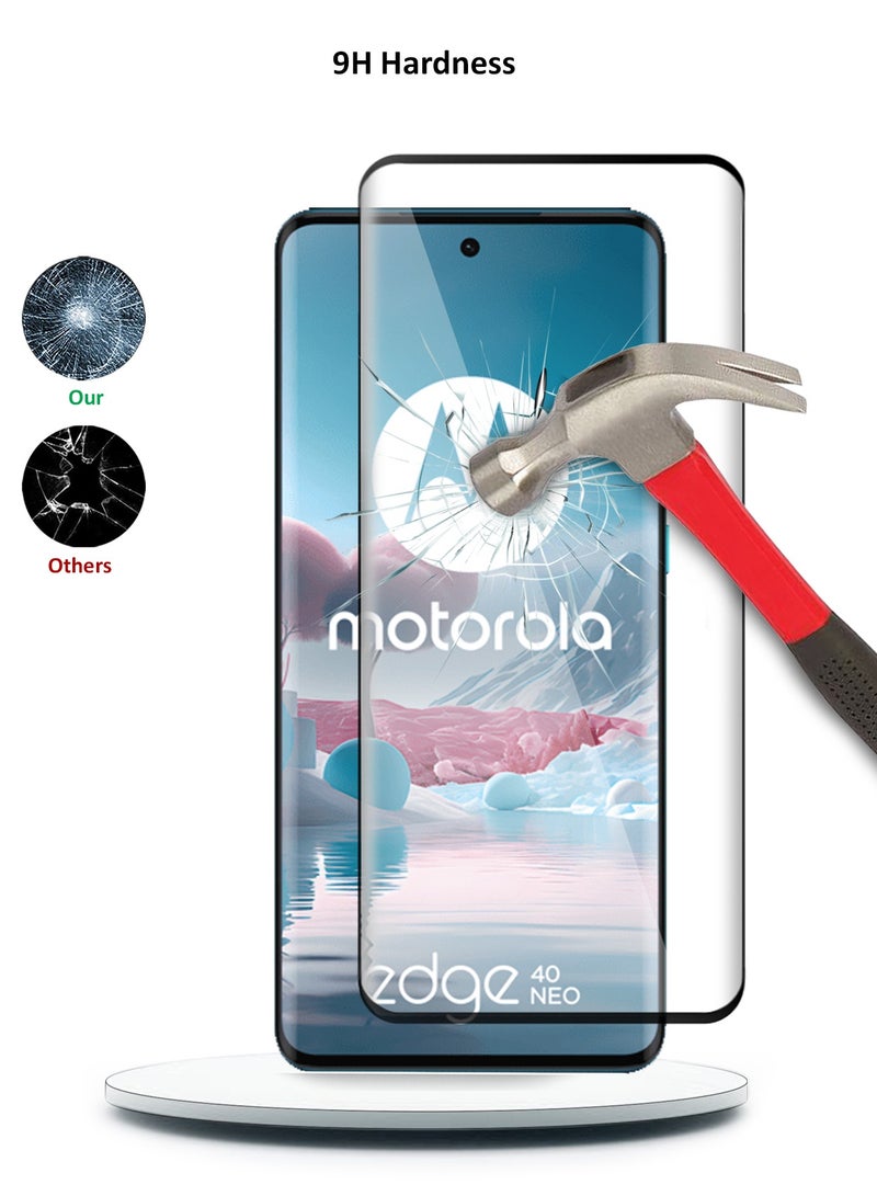 Wtech Motorola Edge 40 Neo 5G 2023 / Motorola Edge 40 5G 2023 Premium E2E Full Glue Full Cover Tempered Glass Screen Protector (MSGECN) - Clear/Black - Image 3