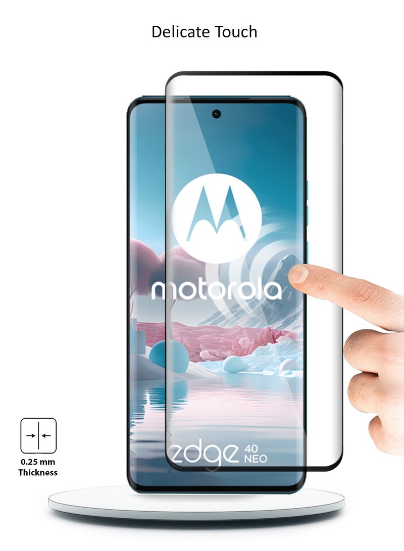Wtech Motorola Edge 40 Neo 5G 2023 / Motorola Edge 40 5G 2023 Premium E2E Full Glue Full Cover Tempered Glass Screen Protector (MSGECN) - Clear/Black - Image 4