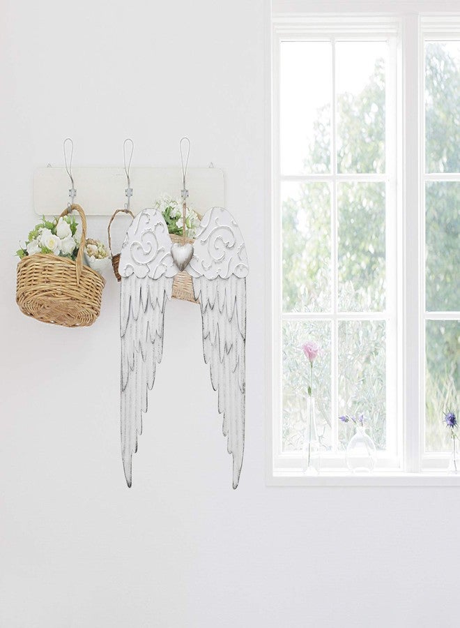 Attraction Design Angel Wings Wall Decoration, Antique Hanging Metal Wings Wall Décor with Heart Decorative Wall Sculpture Indoor Outdoor for Home Bedroom Living Room Garden - Image 2