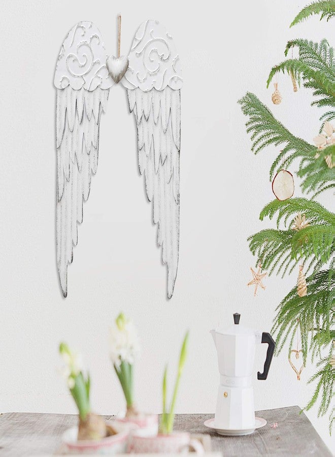 Attraction Design Angel Wings Wall Decoration, Antique Hanging Metal Wings Wall Décor with Heart Decorative Wall Sculpture Indoor Outdoor for Home Bedroom Living Room Garden - Image 4