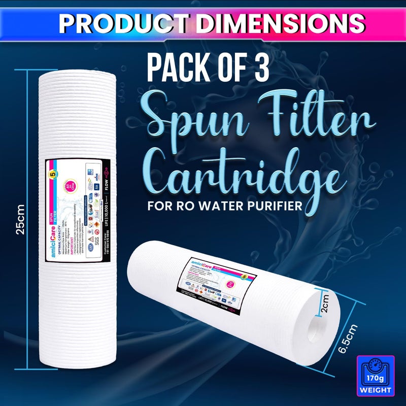 amiciCare فلتر دوار عالمي بحجم 10 بوصة لتنقية المياه بنظام RO – خرطوشة فلتر مسبق للشوائب لجميع أنظمة RO القياسية – طويل الأمد وسعة احتفاظ عالية بالأوساخ - عبوة من 3 - Image 3