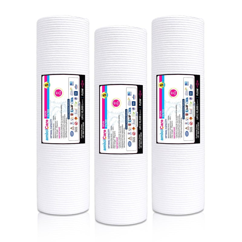 amiciCare فلتر دوار عالمي بحجم 10 بوصة لتنقية المياه بنظام RO – خرطوشة فلتر مسبق للشوائب لجميع أنظمة RO القياسية – طويل الأمد وسعة احتفاظ عالية بالأوساخ - عبوة من 3 - Image 1