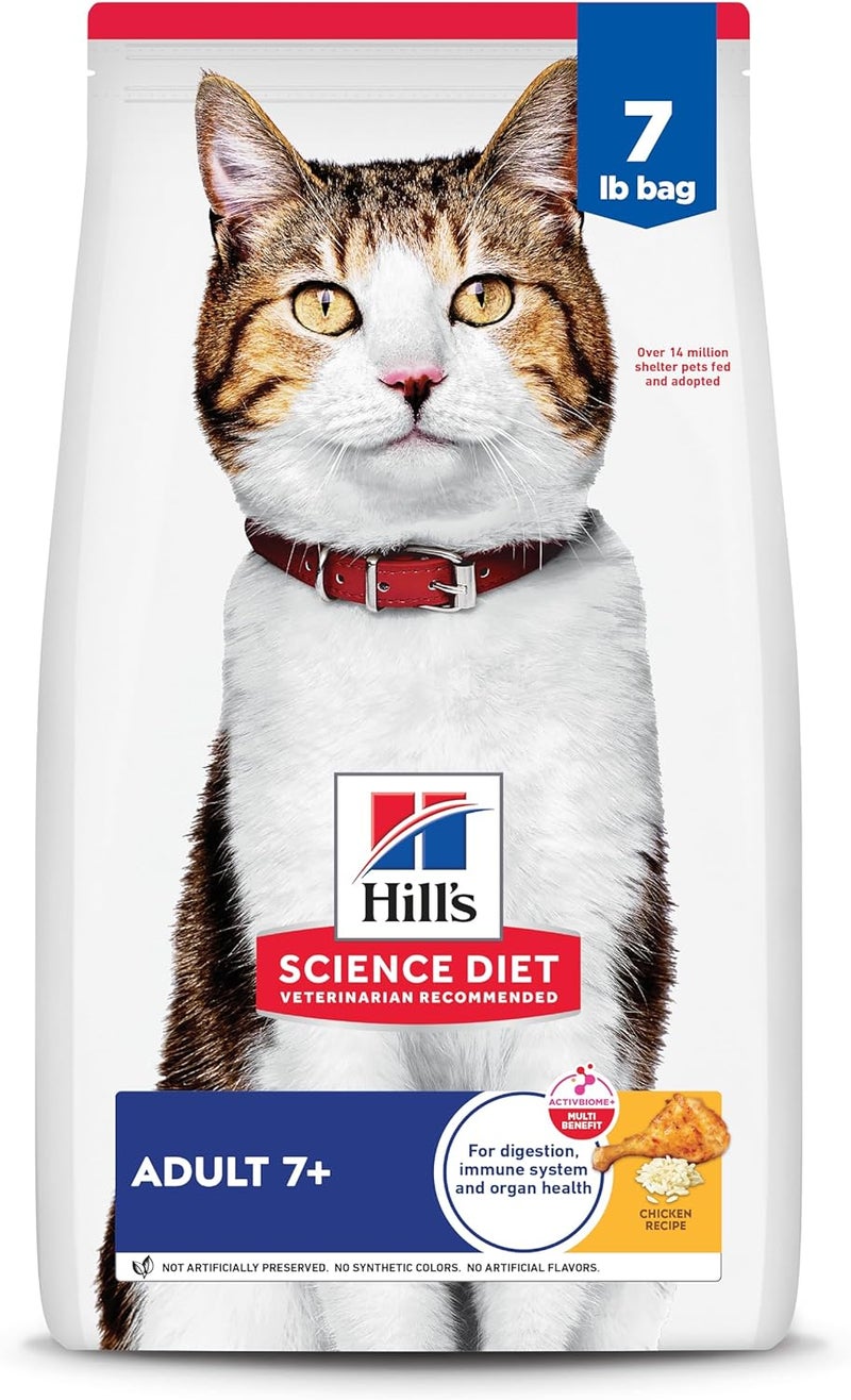 Hills Science Diet Adult 7 Senior Adult 7 Premium Nutrition Dry Cat Food Chicken Recipe 7 lb Bag - Image 1