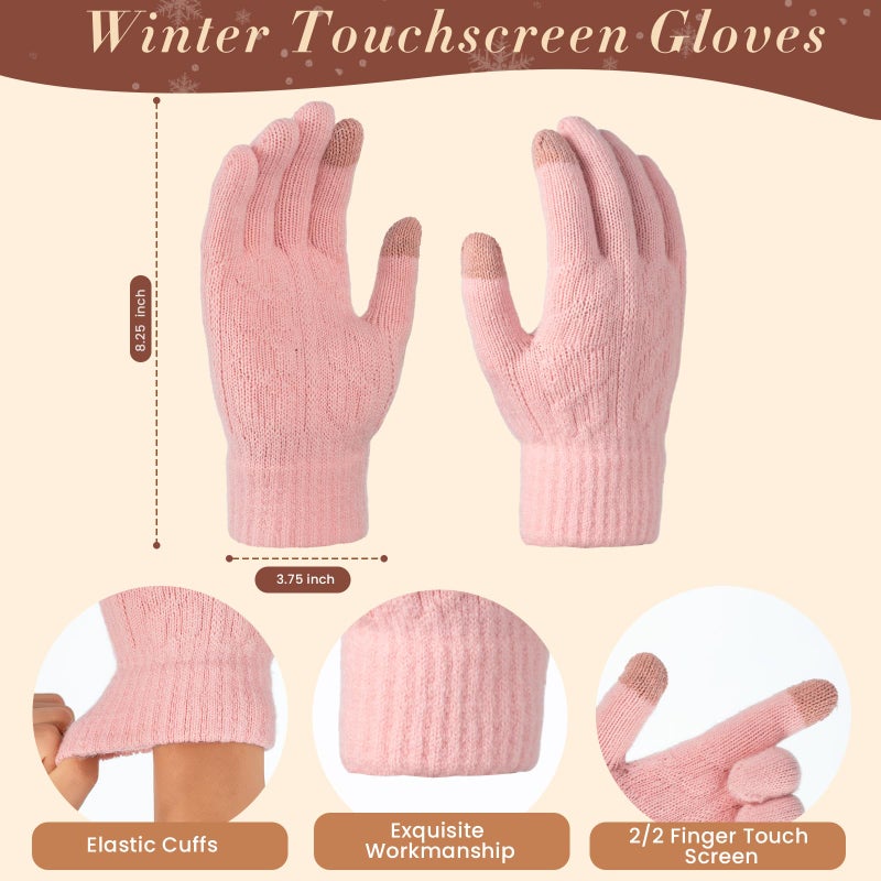 Tavaleu Winter Scarf Hat Gloves Set for Women Men, Warm Lined Beanie Hats Touchscreen Gloves Soft Long Scarf, Pink - Image 4