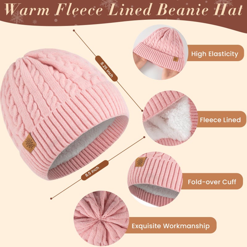 Tavaleu Winter Scarf Hat Gloves Set for Women Men, Warm Lined Beanie Hats Touchscreen Gloves Soft Long Scarf, Pink - Image 2