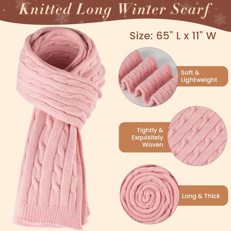 Tavaleu Winter Scarf Hat Gloves Set for Women Men, Warm Lined Beanie Hats Touchscreen Gloves Soft Long Scarf, Pink - Image 3