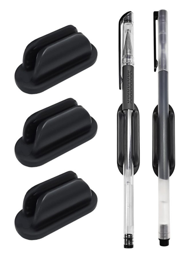 TENOC 3 Pack Adhesive Pen Holder, Silicone Pencil Holder for Desk & Wall, Flexible Marker Clip Organizer for Classroom, Car, Clipboard & Office, Oval, Black - Image 1