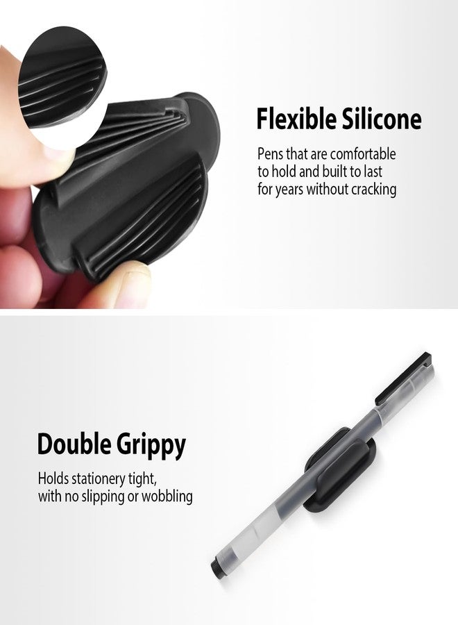 TENOC 3 Pack Adhesive Pen Holder, Silicone Pencil Holder for Desk & Wall, Flexible Marker Clip Organizer for Classroom, Car, Clipboard & Office, Oval, Black - Image 3