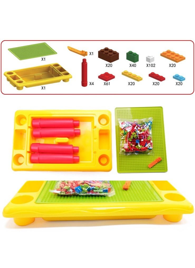 YelaJoy - 310-Piece Building Block Table DIY Assembled Game Table Toy Creativity Early Education Learning Storage Table - Image 1