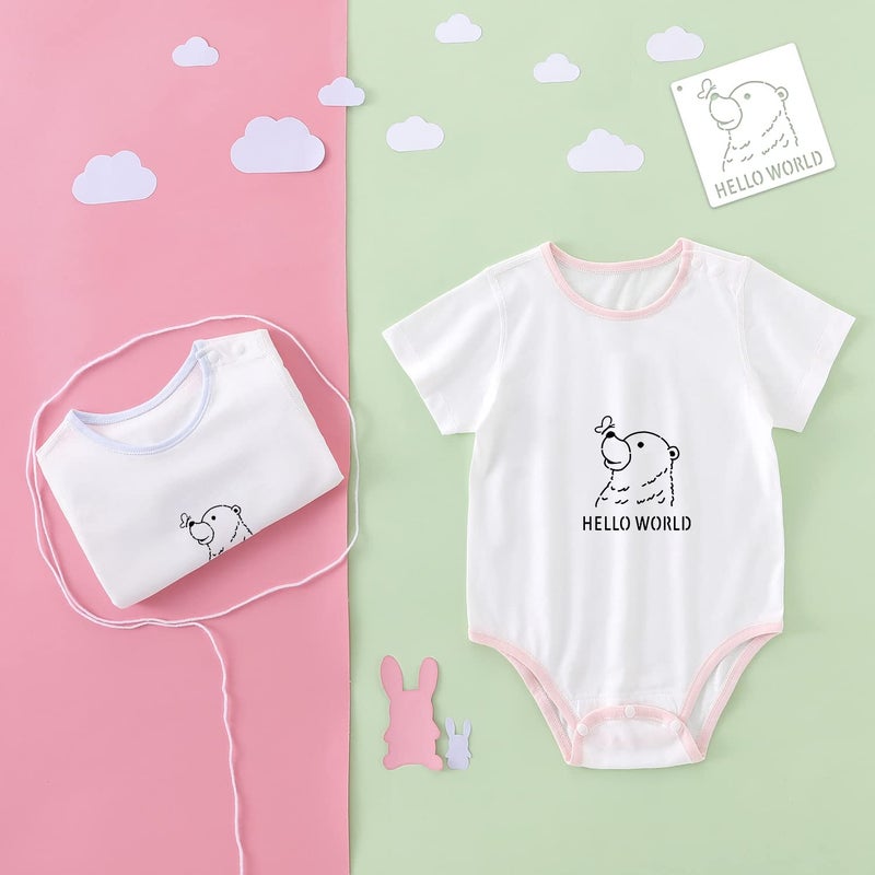 eageus 30 Pieces Baby Shower Stencils, 5 Inch Cute Onesie Stencil Reusable Mixed Phrase for Painting, Small Animals Template for Bodysuit Shirts Shoes Bibs Clothes - Image 5