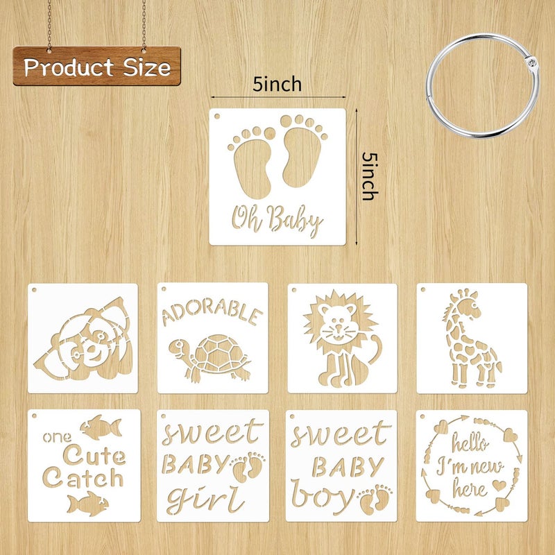 eageus 30 Pieces Baby Shower Stencils, 5 Inch Cute Onesie Stencil Reusable Mixed Phrase for Painting, Small Animals Template for Bodysuit Shirts Shoes Bibs Clothes - Image 2