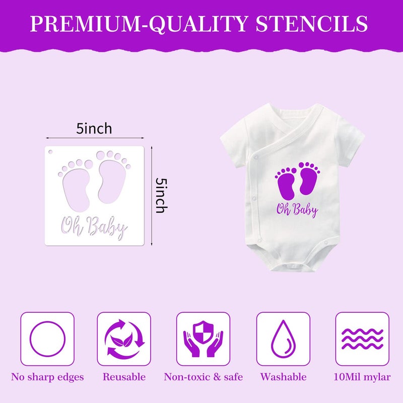 eageus 30 Pieces Baby Shower Stencils, 5 Inch Cute Onesie Stencil Reusable Mixed Phrase for Painting, Small Animals Template for Bodysuit Shirts Shoes Bibs Clothes - Image 3