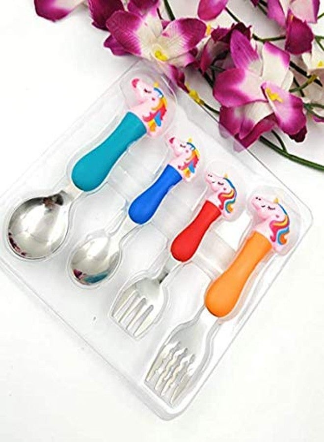 JOY LAND JOYLAND� Stainless Steel Unicorn Tableware Set Cutlery Unicorn Spoon and Fork Set for Babies Set of 4 Includes 2 Forks 2 Spoons - Image 3