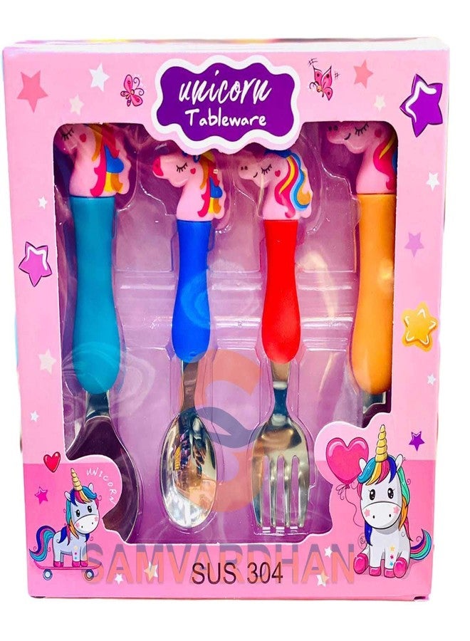 JOY LAND JOYLAND� Stainless Steel Unicorn Tableware Set Cutlery Unicorn Spoon and Fork Set for Babies Set of 4 Includes 2 Forks 2 Spoons - Image 2