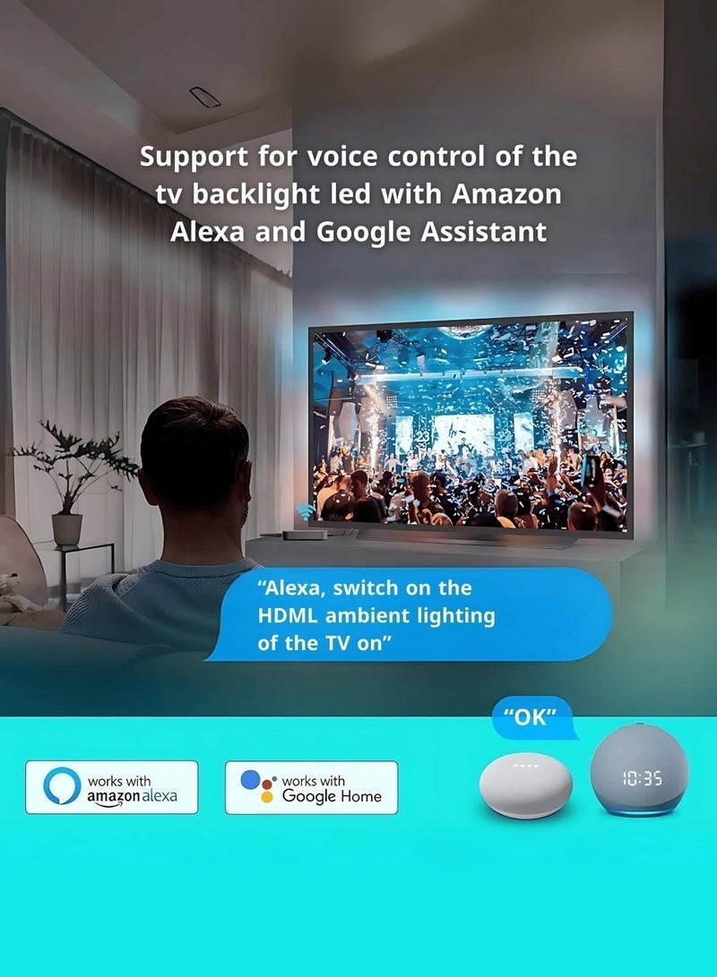 TUYA Title: Tuya Smart 4K HDMI Sync TV Backlight Kit for 55-65 inch Screens, RGBIC LED Strip with HDMI 2.0b Control Box, Supports HDR & 60Hz, Works with Alexa, Google Home & Smart Life App - Image 4