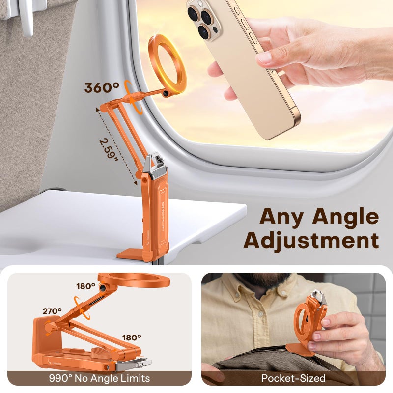 OMOTON TP02 360Â°Rotating for MagSafe Tripod Mount, Adjustable Aluminum Magnetic Phone Tripod for iPhone 17/16/15/14 Pro Max Air, Foldable Cell Phone Stand Fits Vlog, Gym, Travel Essentials, Orange - Image 5