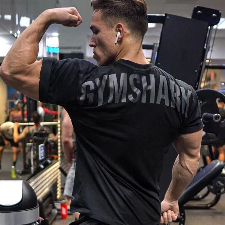 Gymshark Power T-Shirt Fitness Sports Short Sleeve Loose Elastic Cotton Fiber T-Shirt For Men - Image 5
