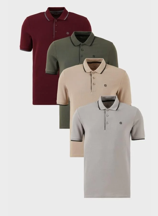 Buratti  Buratti Cotton Slim Fit Stripe Detailed Buttoned Polo Collar 4-Pack T Shirt Men's T SHIRT 5902118S4 for Men | Best Price UAE