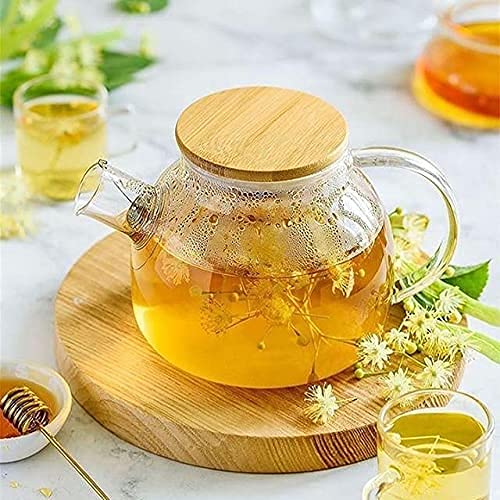 SHREE HANS CREATION Wooden Lid Glass Teapot/Carafes & Pitchers with Bamboo Lid Loose Leaf Tea Filter Spout Natural Flowering Tea Gift Set/Green Tea Pot (Wooden Lid (1800 ML)) - Image 1