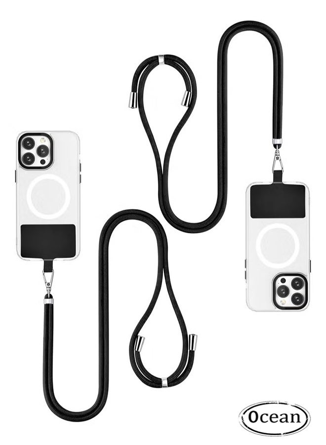 JS 2Pack Phone Lanyard, Universal Crossbody Cell Phone Lanyards, Multifunctional Nylon Patch Adjustable Shoulder Neck Strap Compatible with Most Smartphones (Black)