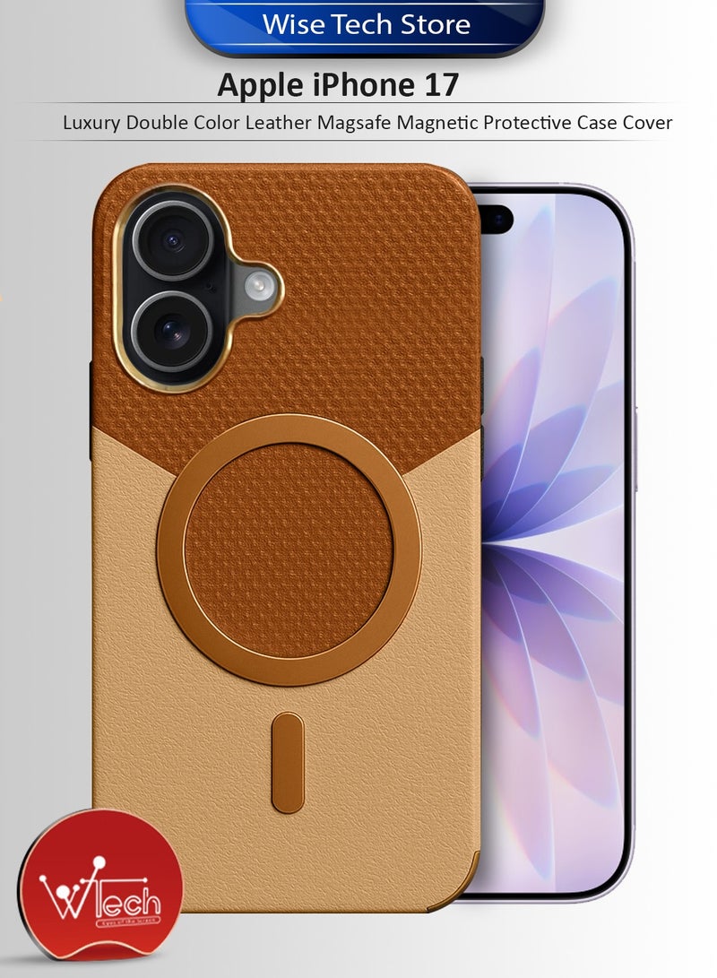 دبليو تيك غطاء حماية مغناطيسي من الجلد الفاخر بحلوان مزدوجة لجهاز آبل آيفون 17 5G 2025 (MCMPMN) - بني/ذهبي - Image 1