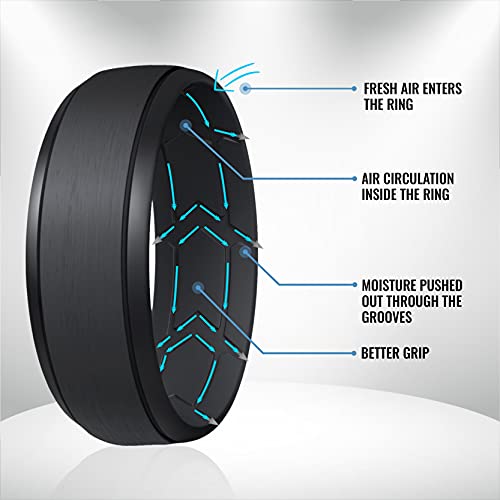 ROQ Silicone Wedding Bands for Men - Breathable Elegant Design Silicone Ring with Inner Arrow Shape Grooves for Enhanced Breathability - Classic Thin Mens Silicone Rubber Wedding Ring Band - Image 2