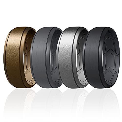 ROQ Silicone Wedding Bands for Men - Breathable Elegant Design Silicone Ring with Inner Arrow Shape Grooves for Enhanced Breathability - Classic Thin Mens Silicone Rubber Wedding Ring Band - Image 1
