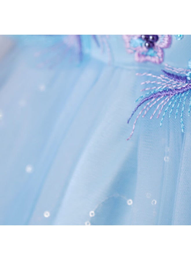 Luobobeibei Girls' Dress Princess Flower Girl Wedding Dress Piano New Year Dress Blue Size 130 - Image 5