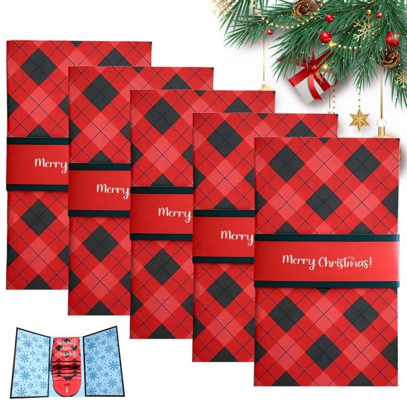 taakcc 5Pcs Handmade Christmas Gifts Card Booklet,Handmade Christmas Gift Card Holder Book,Christma Money Holder Envelope Booklet,DIY Personalized Xmas Gift,Xmas Party Supplies for Family and Friends - Image 1