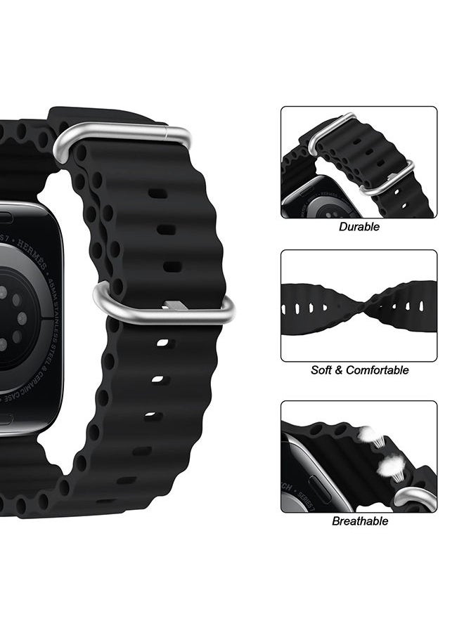 O Ozone - Silicone Ocean Band For Apple Watch Band Series 8 42mm 44mm 45mm 49mm Adjustable Strap For iWatch Series 8/7/6/5/4/3/2/1/SE/Ultra - Midnight Blue/Beige/Red - Image 1