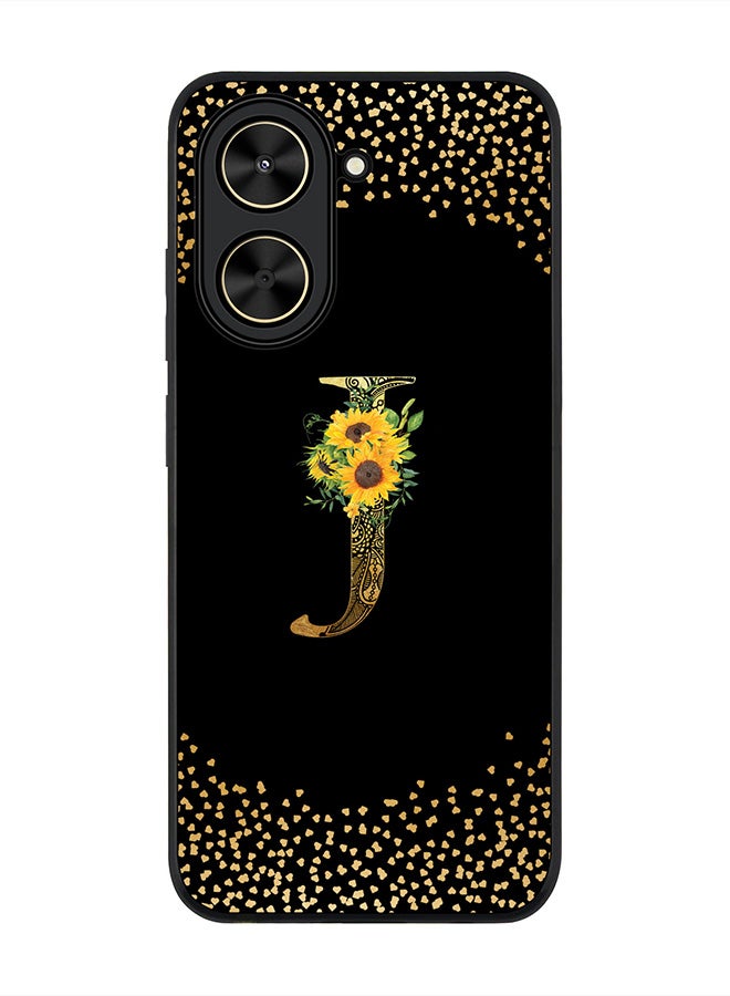 Stylizedd For Xiaomi Poco C71 / Redmi A5 4G Case,Slim fit Camera Protection, Shockproof Thin Phone cover  - Custom Floral Monogram - J ( Black )