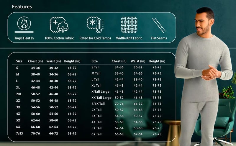 Indera Men's Heavyweight Cotton Waffle Long Johns Thermal Undershirt - Heather Grey - Image 5