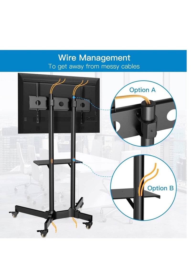Mobile TV Cart with Wheels for 32-65 Inch LCD LED Plasma Flat Screen TVs- Height Adjustable Rolling TV Stand Hold up to 132 lbs- Floor Stand with Tray Max VESA 600x400mm - Image 5