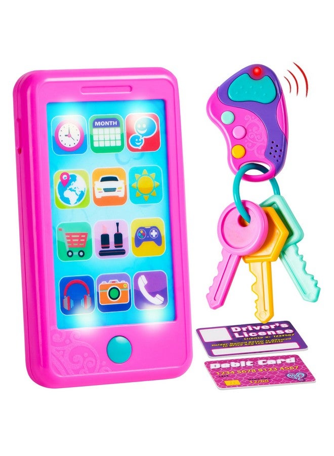 JOYIN JOYIN Pretend Play Smart Phone, Keyfob Key Toy and Credit Cards Set, Kids Toddler Cellphone Toys, Toddler Birthday Gifts Toys for 1 2 3 4 5 Year Old, Kids Presents, Easter Basket Stuffers - Image 1