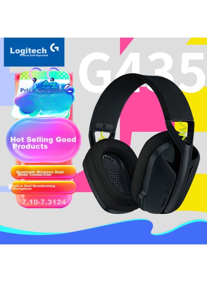 G Logitech 435 Wireless Gaming Headset, Bluetooth Virtual Surround Sound, For Lol, Pubg, Fps Positioning, Gift For Boyfriend, Black - Compatible With Delta - Image 1