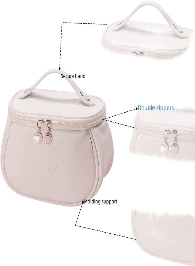 DOEASY Makeup Bag, Portable Cosmetic Bag, Large Capacity Travel Makeup Organizer, Leather Cosmetic Brush Case for Women Toiletry Bag for Girls with Handle and Divider Zipper Closure Vanity Bag (Brown) - Image 3