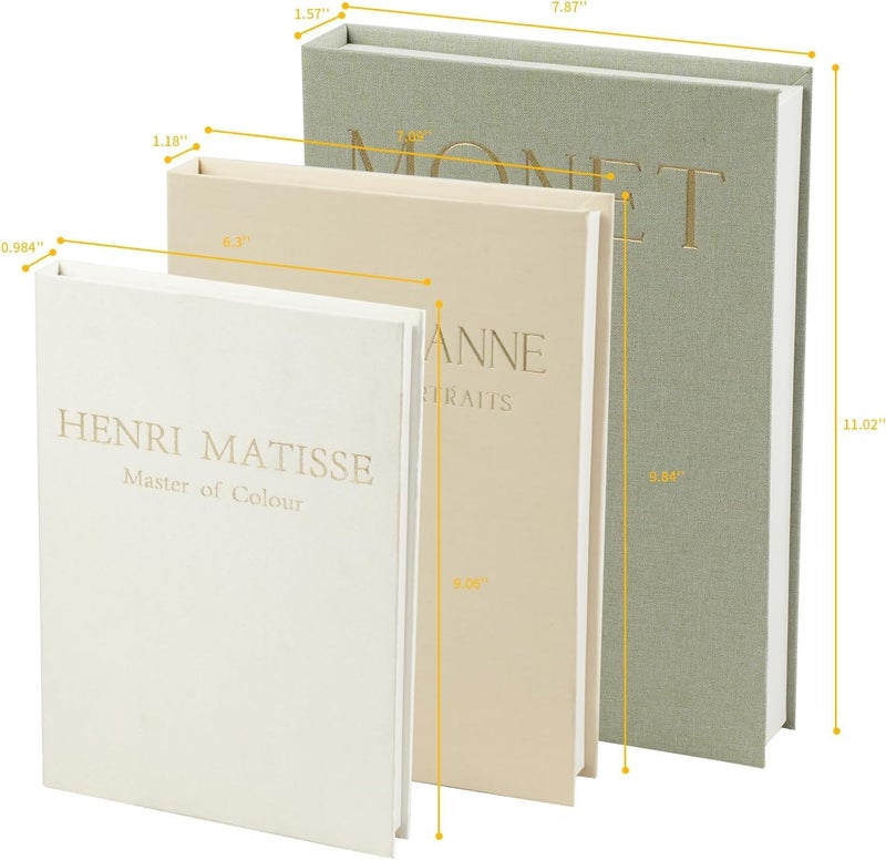 ZOTIKA Decorative Books Set of 3, Beautiful Linen Boxes Decor Coffee Table Bookshelf or Mantle, Modern Hardcover Stacked Display Books, Storage Box, Photo Storage and as a Keepsake Box (Sage+Beige+White) - Image 3