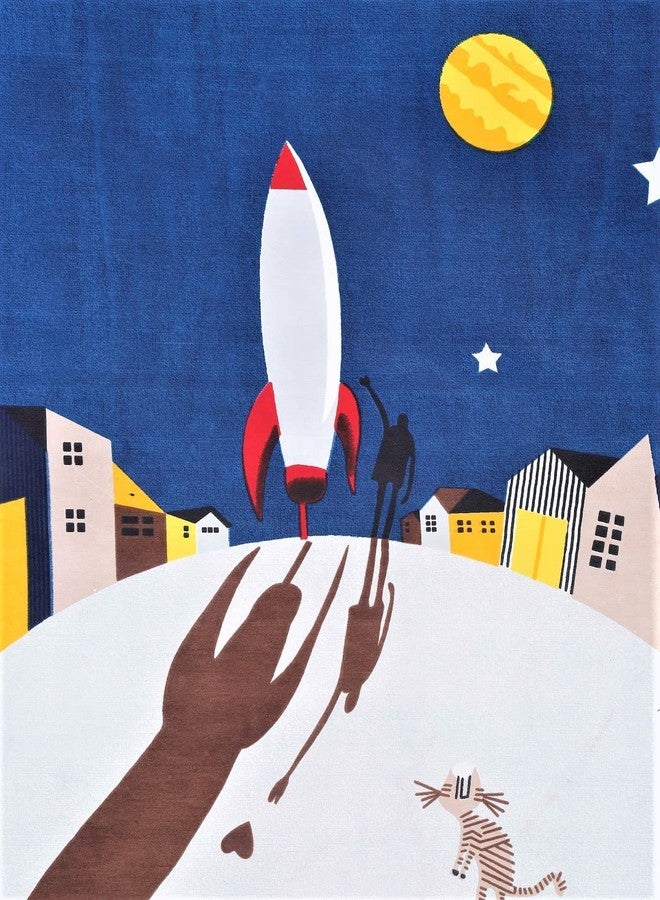 Blenzza Deco™ 180TC Glace Cotton Kids Room Single Flat Printed Bed Sheet with 1 Pillow Cover (60 * 90Inch Rocket) - Image 2
