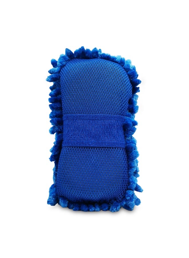 Agc Premium Microfiber Chenille Car Wash Mitt Sponge Dual Side Scratch Free High Absorbent Reusable Machine Washable Auto Cleaning Pad with Elastic Grip for Car Bike Glass Paint Body Home Cleaning Blue Professional Detailing Tool Soft Thick Fiber - Image 2