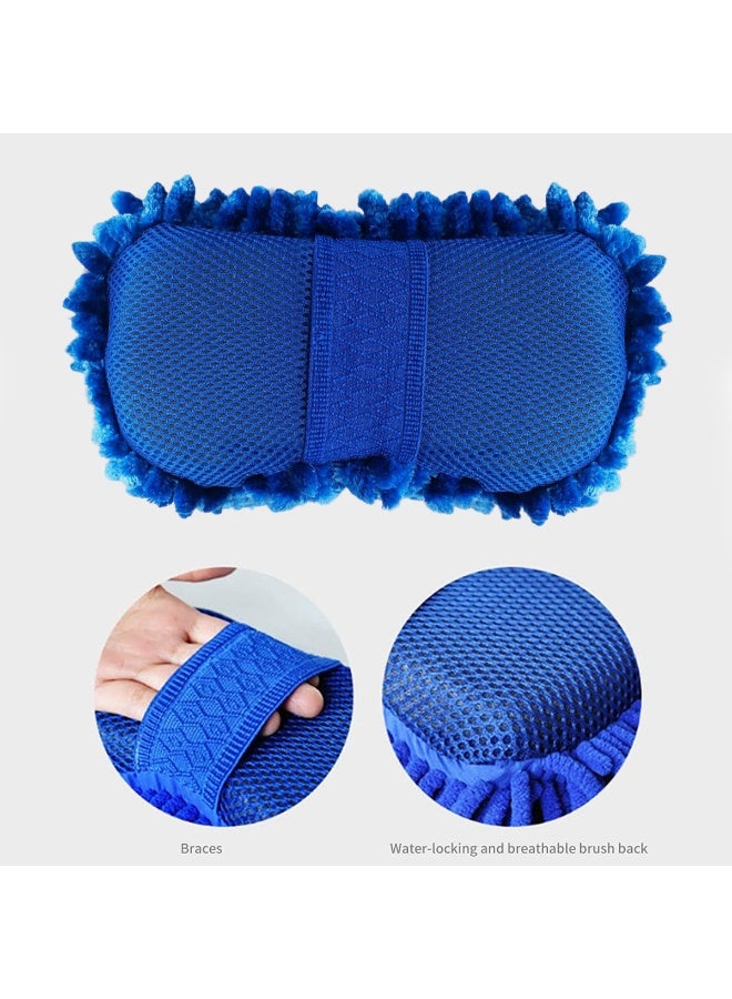 Agc Premium Microfiber Chenille Car Wash Mitt Sponge Dual Side Scratch Free High Absorbent Reusable Machine Washable Auto Cleaning Pad with Elastic Grip for Car Bike Glass Paint Body Home Cleaning Blue Professional Detailing Tool Soft Thick Fiber - Image 5