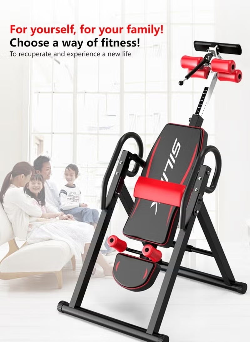 Jourvent Triple Protection Heavy Duty Inversion Machine - 120KG Load Capacity | Adjustable Belt + Ergonomic Headrest | Foldable Design Black & Red - Image 2