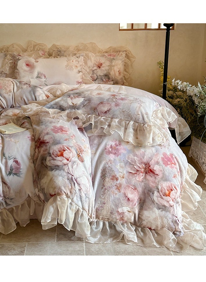 Generic Bed Sheet Style — Digital Printing 250g Matte Milk Velvet Princess Style Bedding Four Piece Set  - Image 1