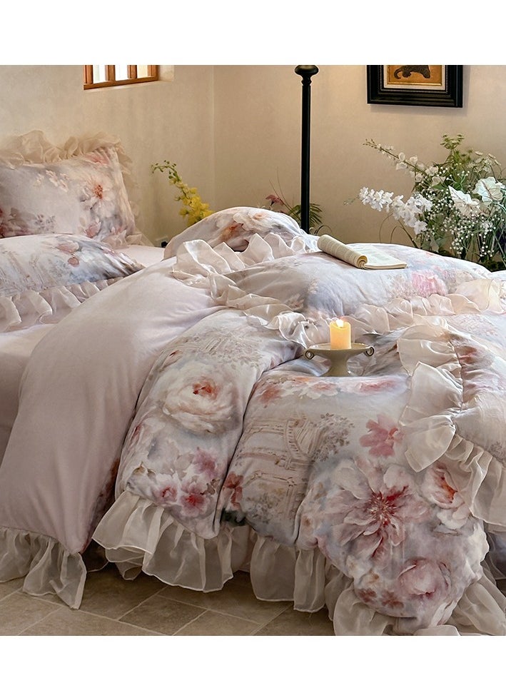 Generic Bed Sheet Style — Digital Printing 250g Matte Milk Velvet Princess Style Bedding Four Piece Set  - Image 4