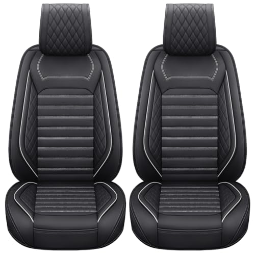 Aierxuan 2PCS Seat Covers Leather Cushions Universal Fit for Ford Chevy Subaru Acura Infiniti Benz Audi Highlander Camry Rav4 Tacoma Honda Jeep Hyundai Elantra (2PCS Front/Black-White A) - Image 1