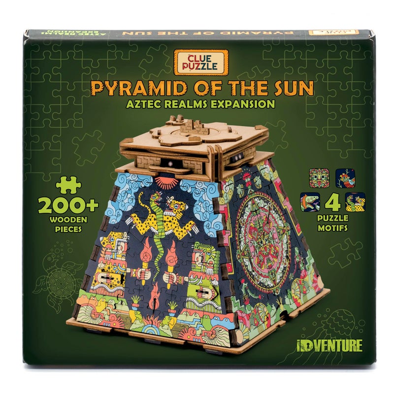 iDventure Cluepuzzle Pyramid of The Sun Wooden 3D Puzzle Escape Room Box Sequential Riddles with Hidden Treasure Fun Family Game Night Activity for Ages 10 Extension Aztek - Image 3