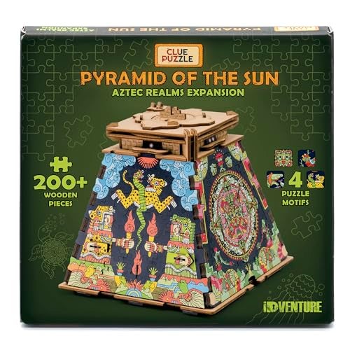 iDventure Cluepuzzle Pyramid of The Sun Wooden 3D Puzzle Escape Room Box Sequential Riddles with Hidden Treasure Fun Family Game Night Activity for Ages 10 Extension Aztek - Image 1