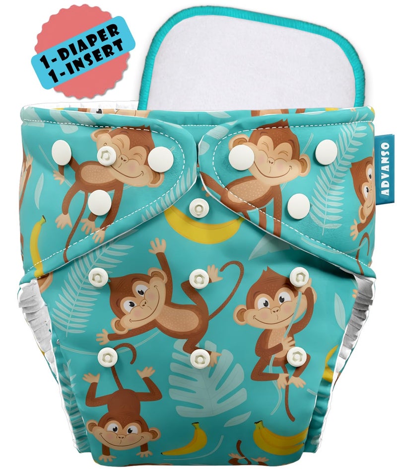 Advanso Leakage Proof cloth diapers for babies, high absorbent 1 reusable diaper 1 insert pad combo pack washable cloth diaper free size 5-18kg adjustable pocket cover (A1) - Image 1