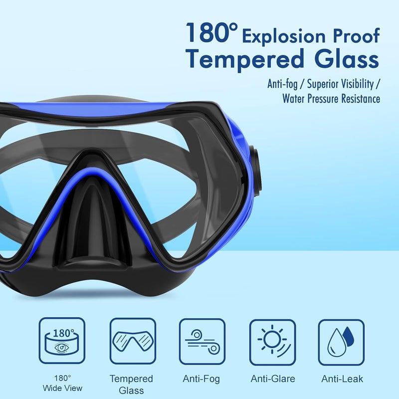 JRing Snorkeling Gear For Adults  Jring Snorkel Mask Set With 180 Degree Tempered Glass Anti Fog Goggles Scuba Dry Top Snorkel For Swimming  Scuba Diving Mask For Men Women (Blue+Pink) - Image 2