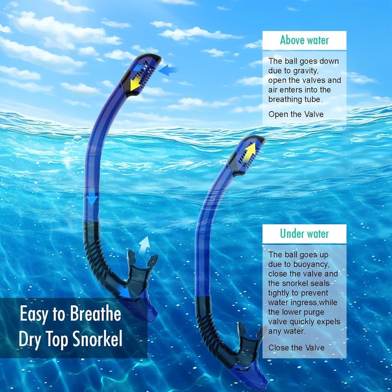 JRing Snorkeling Gear For Adults  Jring Snorkel Mask Set With 180 Degree Tempered Glass Anti Fog Goggles Scuba Dry Top Snorkel For Swimming  Scuba Diving Mask For Men Women (Blue+Pink) - Image 3