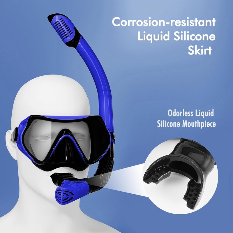 JRing Snorkeling Gear For Adults  Jring Snorkel Mask Set With 180 Degree Tempered Glass Anti Fog Goggles Scuba Dry Top Snorkel For Swimming  Scuba Diving Mask For Men Women (Blue+Pink) - Image 4